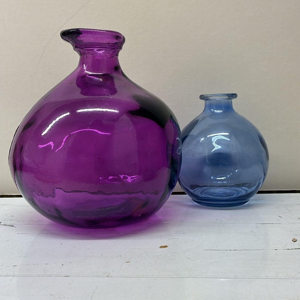 SAN MIGUEL VIDRIOS Vases Blue/PURPLE Bulbous Recycled Art Glass Made In SPAIN